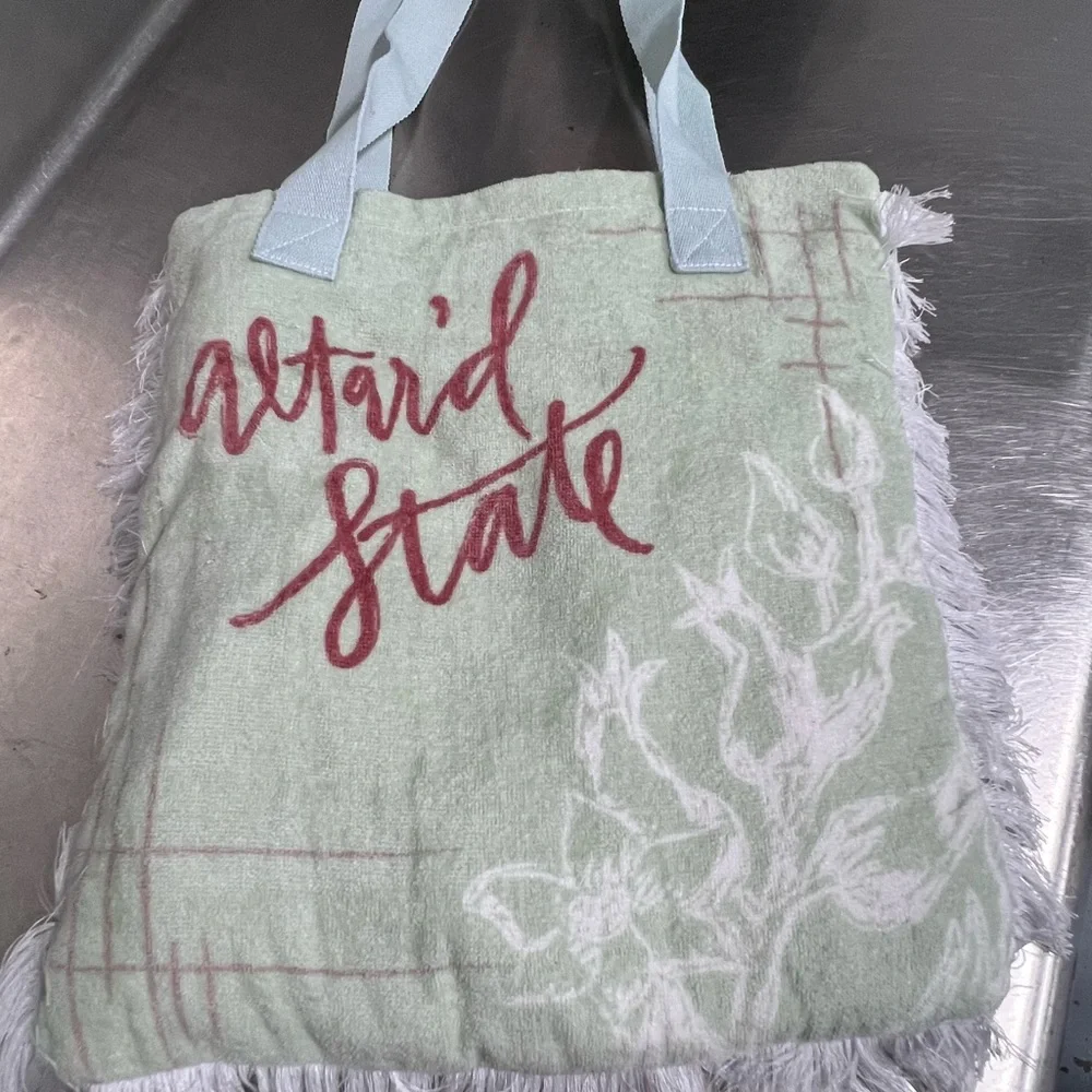 Altar’d State Mint Green and White Beach Towel with Attached Tote Bag - EUC
